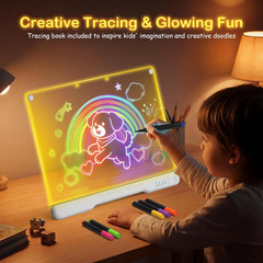 LED Drawing Board for Kids, 17″ Rechargeable Doodle Glow LED Note Board with Col