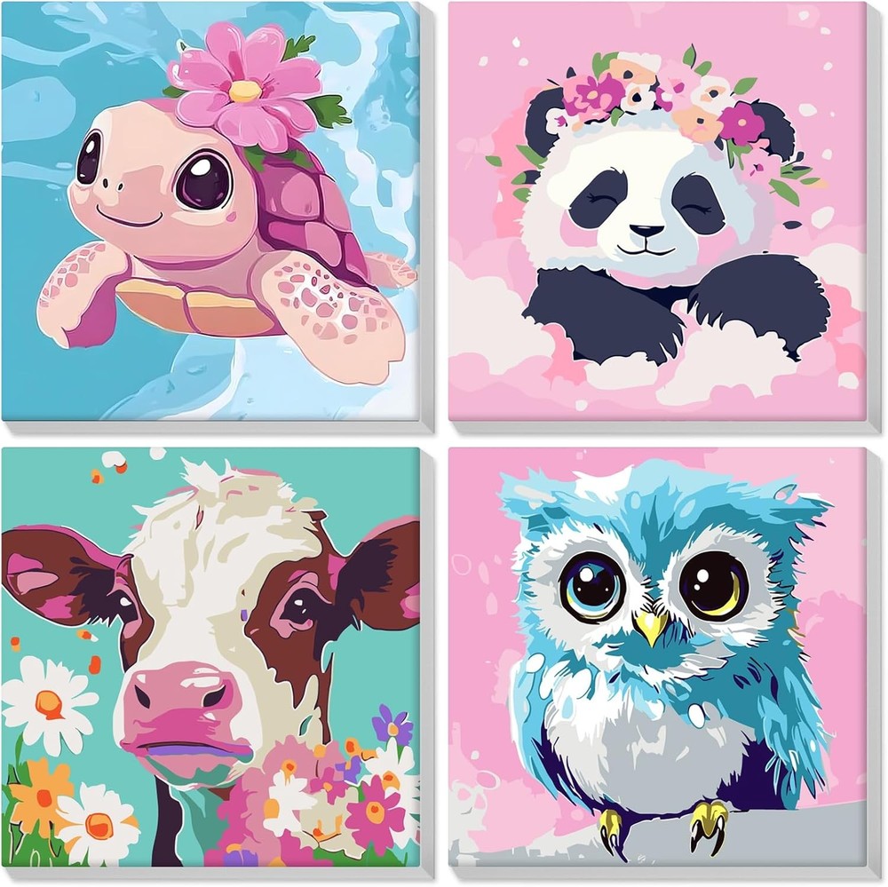 4 Pack Paint by Numbers Kit for Kids, DIY Canvas Painting Set for Kids Gift DIY