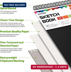 Soucolor 9″ x 12″ Sketch Book, 100 Sheets Top Spiral Bound Sketchbook with Acid-