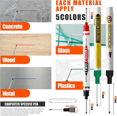 12 Pcs Multi-Purpose Long Head Deep Hole Marker Pens, Long Nib Marker for Metal,