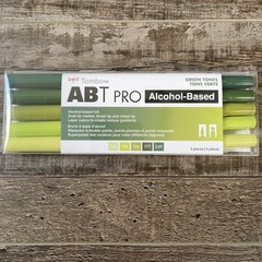 Tombow ABT PRO Alcohol-Based Ink Dual Brush Pen Markers, Green Tones, 5-Pack