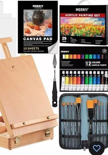 MERRIY Artist Acrylic Paint Set, Painting Supplies Kit with 12 Colors 29 Pieces