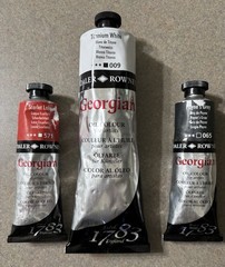 Lot of 3 Daler Rowney Georgian Oil Colour Paints Titanium White, Scarlet, & Grey