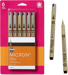 Pigma Micron Fineliner Pens, 05 Tip Size, Archival Black Ink, 6PK 50038