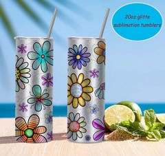 Glitter Sublimation Tumblers 20 Oz Skinny Straight, 8 Pack Sublimation Glitte…