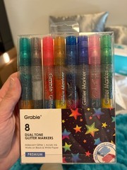 Grabie Dual Tone Glitter Markers Set of 8 Acrylic Paint Pens Iridescent New
