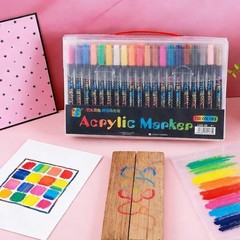 120 Color Acrylic Paint Markers Dual Tip Brush Fine Pens Art Set