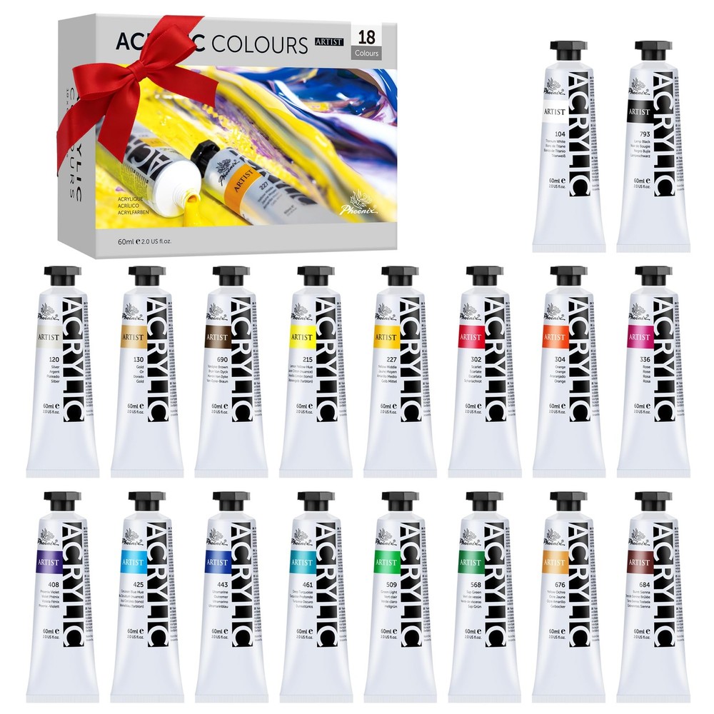 18 PCS 2 oz Tubes Heavy Body Acrylic Paint Slow Drying Thick Artist Sets