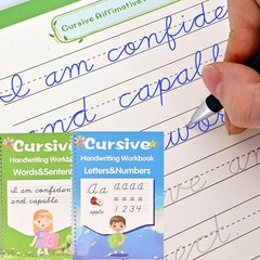 2 Pack Grooved Cursive Handwriting Workbook,Reusable Magic Practice Copybook,…