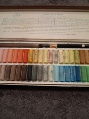 Vtg Guitar Oil Pastels Set of 60 Half Size No 780P Blending Tool Made in Japan
