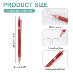4 Pcs Metal Ballpoint Pens, Marble Retractable Black Ink Pen, Dark Red Casing