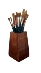 Vintage (1960’s) Custom Hand-Carved Mahogany Wood Paint Brush Holder, 6.25” H