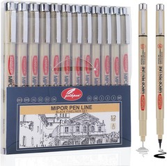 Micro Fineliner Drawing Art Pens: 12 Black Fine Line Waterproof Black,12pcs