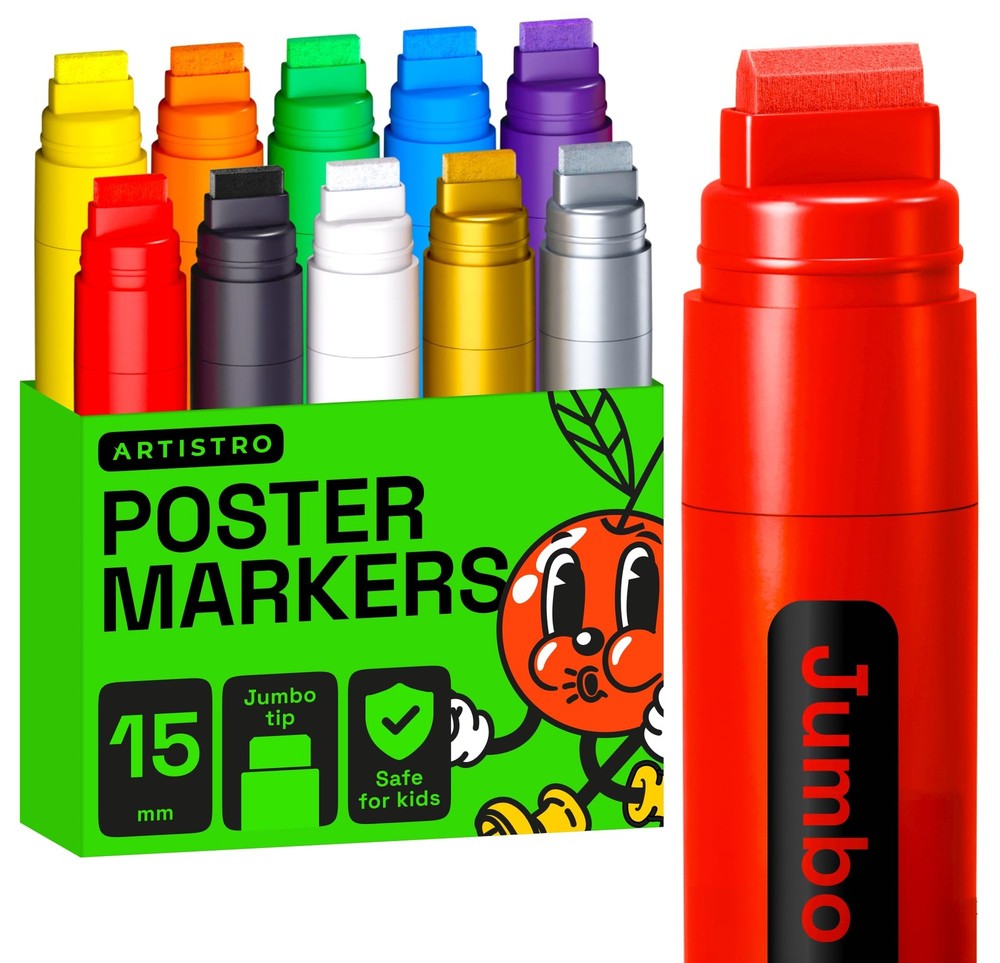 ARTISTRO Poster Markers Jumbo Set Acrylic 1 Count (Pack of 10), Multicolor