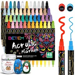 Betem 48 Colors Dual Tip Acrylic Paint Pens Markers, Premium Acrylic Paint Ma…