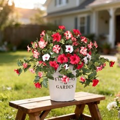 2PCS Artificial Petunia Flowers for Outdoors, Fake Flowers for D-pink White