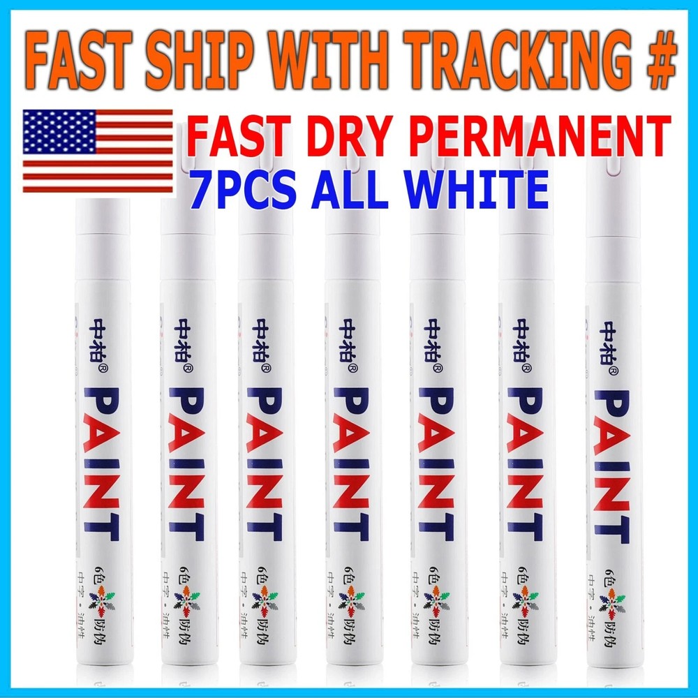 7PC White Paint Pen Marker Waterproof Permanent Car Tire Lettering Rubber Letter