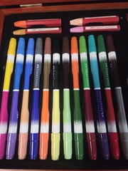 FABER-CASTELL COLORED PENCIL SET WITH MARKERS & OIL PASTELS IN WOOD BOX NO PAPER