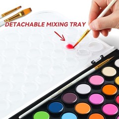 48 Colors Watercolor Paint Set with 4pcs Paint Brushes and 1pcs Water Black