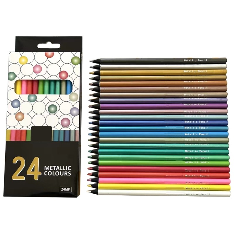 Metallic Colored Pencils Black Wooden Sketching Pencil Art Pencils for Kid Adult