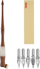 Yoption Wood Calligraphy Oblique Dip Pen 6 Piece Set, Pen+5pcs Nibs