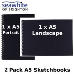 2 PACK – A5 SEAWHITE Sketchbooks Portrait & Landscape 140gsm All Media Paper