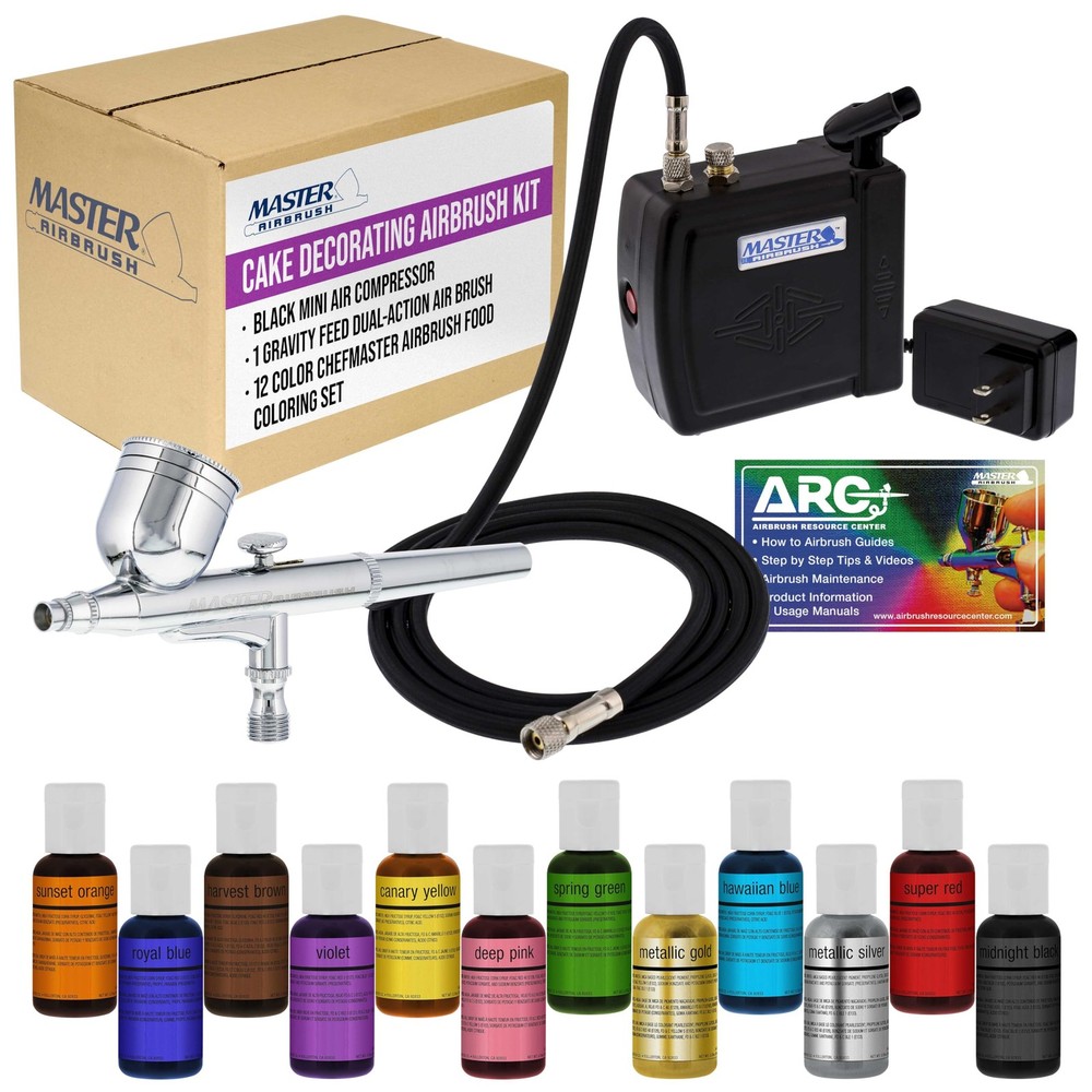 Master Airbrush Cake Decorating Airbrushing System Kit with a Set of 12 Chefmast