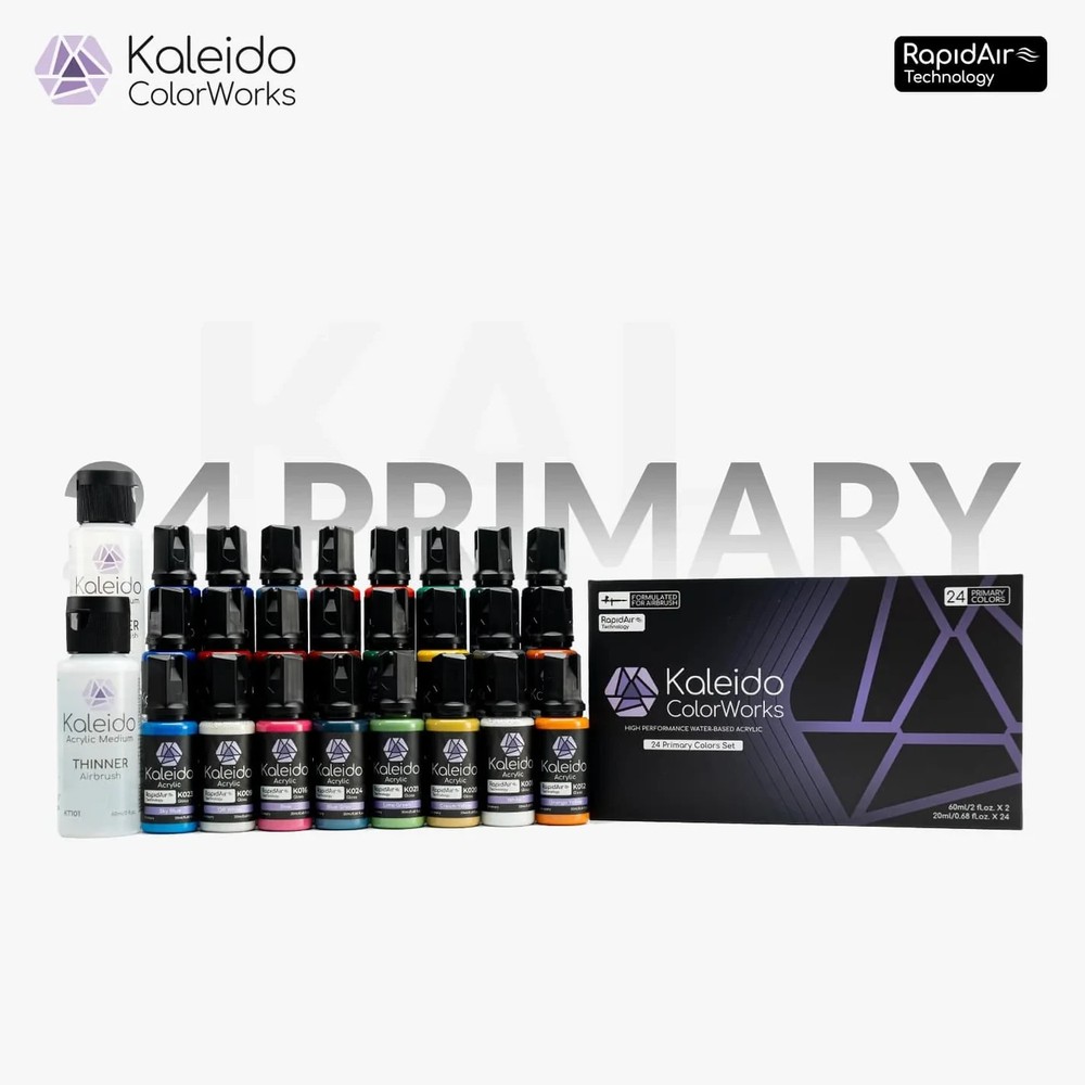 24 KALEIDO PRIMARY COLOR SET FAST SHIPPING{FREE CLEANER+THINNER 60ML}