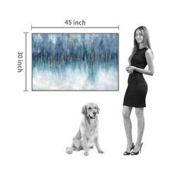 Blue Abstract Art Canvas Painting: Hand Painted Heavy Textured Gold Foils Cha…