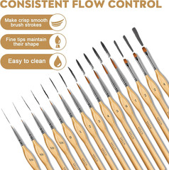 Miniature Paint Brushes, 15PCS Model Brushes Detail Paint Brush Set, Fine Detail