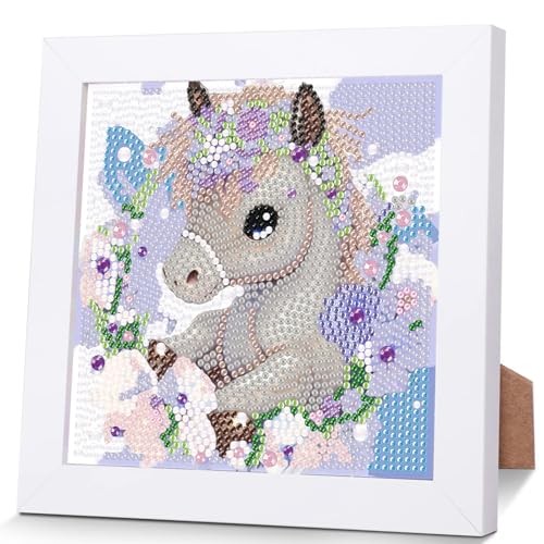 Horse Diamond Art Painting Kits for Kids with Frame,Animal Diamond Art CC298