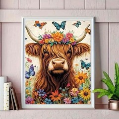 Highland Cow Diamond Art Painting Kits for Adults,5D Flower Diamond Art Kits for