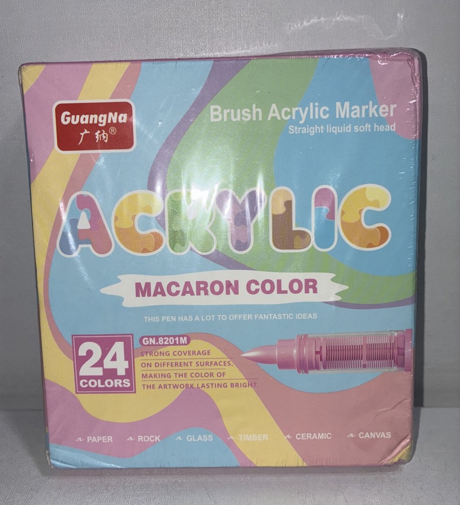 Guangna 24 Acrylic Paint Markers Macaron Color Brush Tip Art Pens GN.820M New