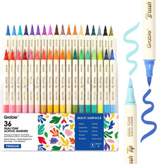 Grabie 72 Colors Acrylic Paint Markers, 36 Pack Dual Tip Soft Brush Acrylic Mark