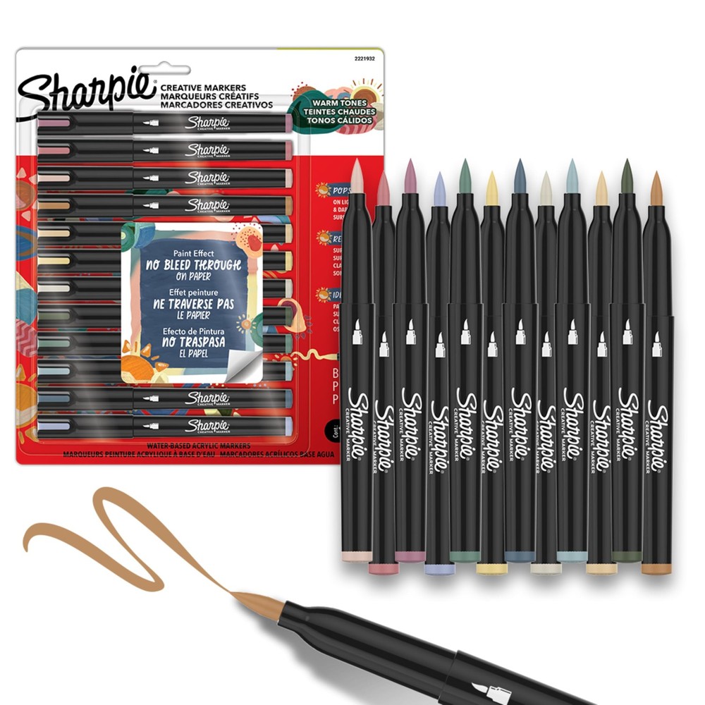 Creative Markers, Warm Tones, Water-Based Acrylic Markers, Fine Tip, 12 Count