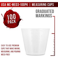 3oz (90ml) Graduated Plastic Measuring Cups, 100 Cups & 25 Mixing Sticks, Paint