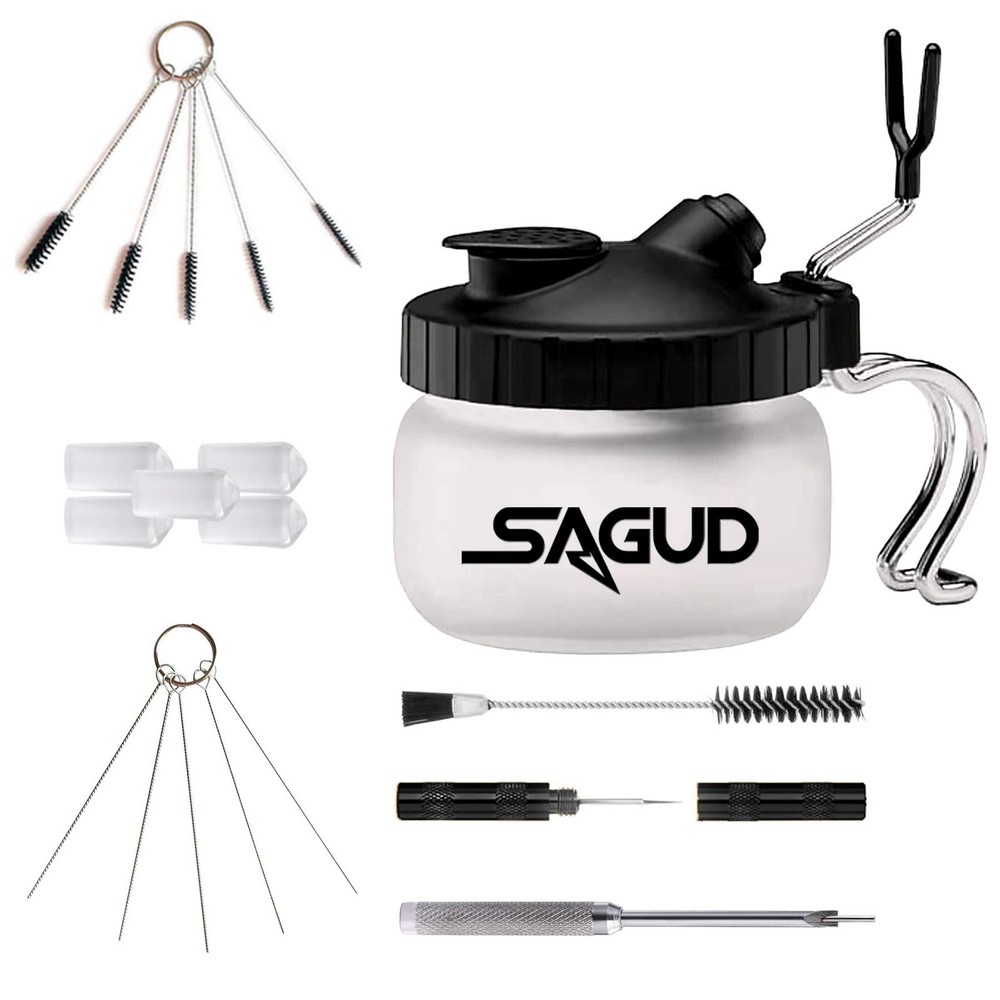 SAGUD 19 Piece Airbrush Cleaning Kit, Glass Airbrush Cleaning Pot with Holder…