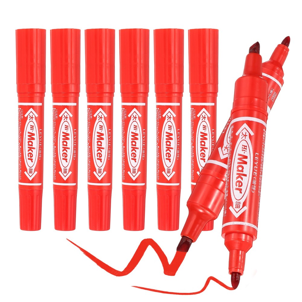 Broad & Fine Tip Markers, 8Pcs Oil-Based Markers Highlighter, Red