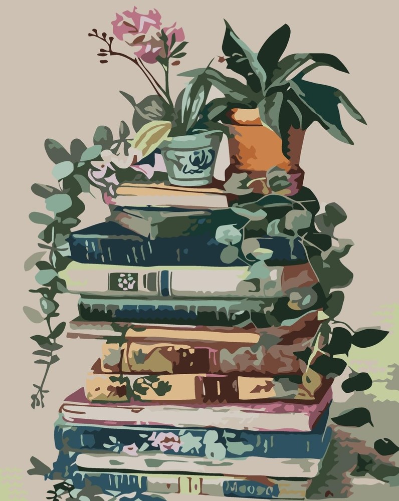 CSZPPQAF Floral Stack of Books Paint by Numbers Kit for 16X20 inches, PB219-1