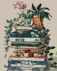 CSZPPQAF Floral Stack of Books Paint by Numbers Kit for 16X20 inches, PB219-1