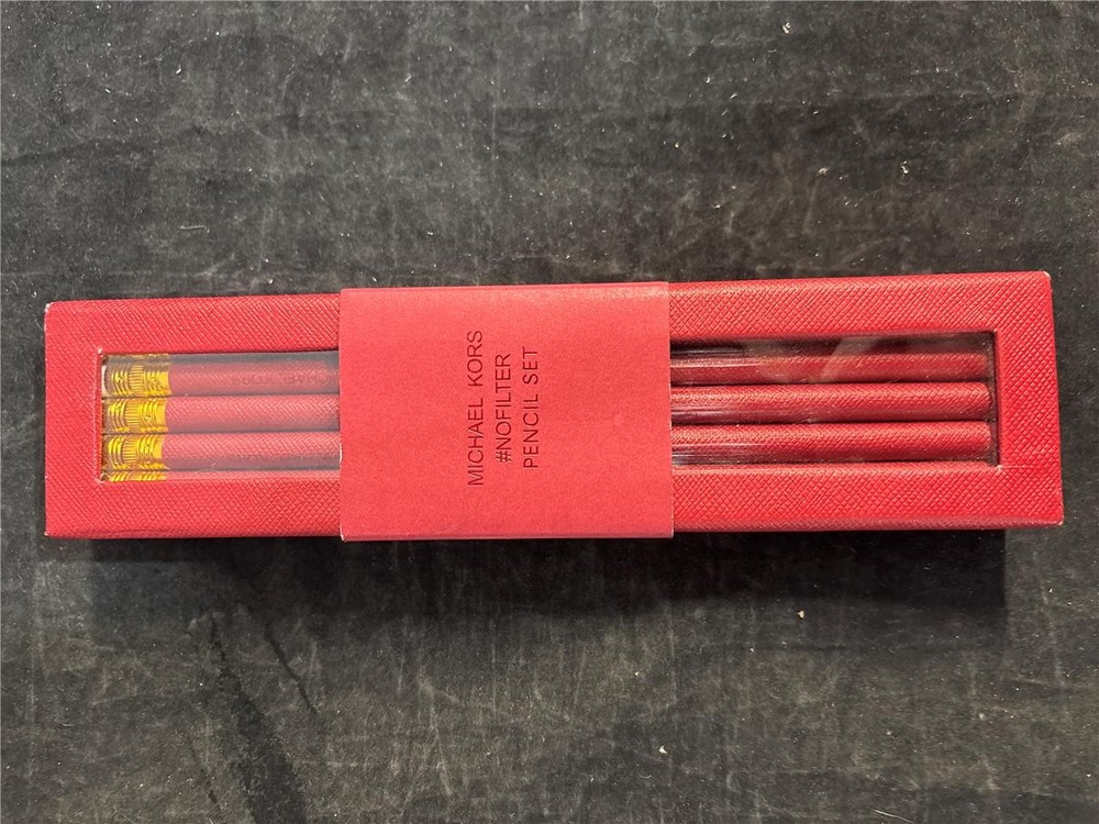 NIB Michael Kors No Filter 2B Pencil Set in Box 10 Pencils Red w/ White Erasers