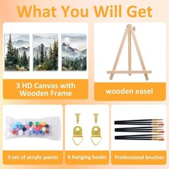 3 Pack Paint by Numbers Kit for Adults – DIY Landscape Mountain Acrylic Art 7.8x