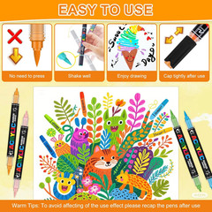 60 Colors Dual Tip Acrylic Paint Pens, 0.5-5MM Brush Tip & 1 MM Fine Tip Acrylic