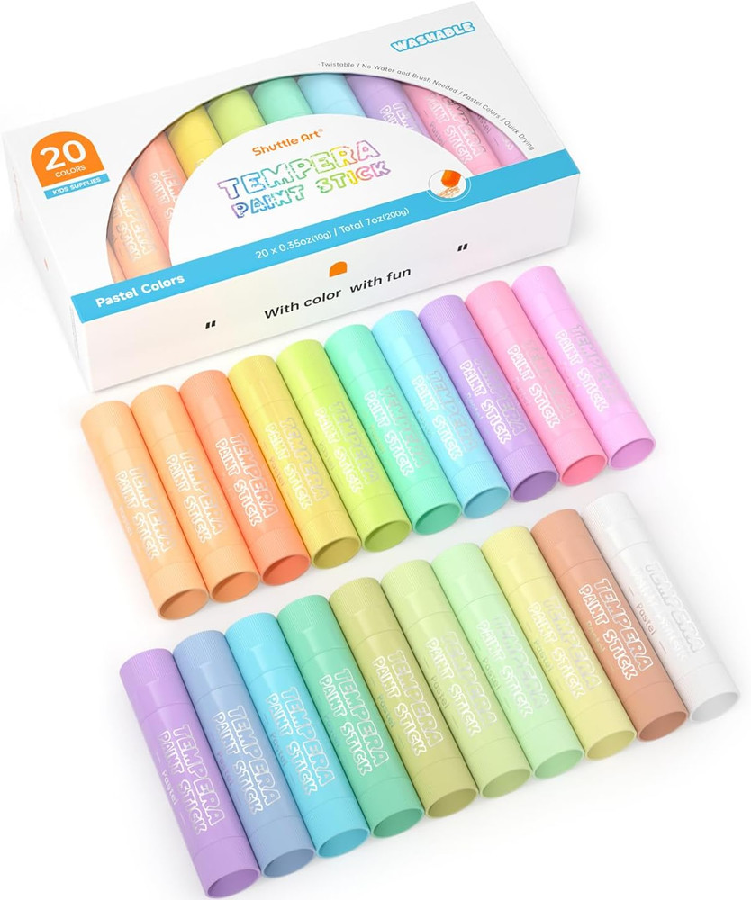 Tempera Paint Sticks, 20 Pastel Colors, Solid Tempera Paint for Kids, Super Quic