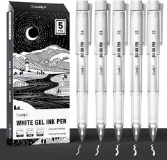 White Gel Pens for Art with Assorted Tips, 5 Pack | 0.4Mm, 0.5Mm & 1.0Mm White I