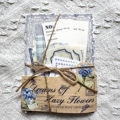 100PCS Vintage Floral Scrapbook Paper,Textured Paper Assorted Set, Blue