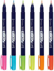 Tombow Fudenosuke Neon Brush Pen, 6-Pack. Hard Tip Fudenosuke Brush Pens