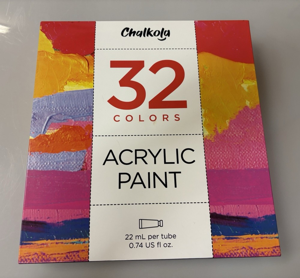 Chalkola Acrylic Paint Set 32 Colors, Acrylic Paint Kit – 0.74 Fl oz New! SEALED