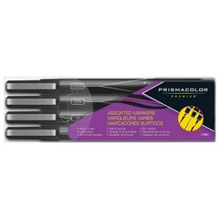 Prismacolor Premier Brush, Chisel & Fine Line Tip Assorted Marker 4-Pcs Black