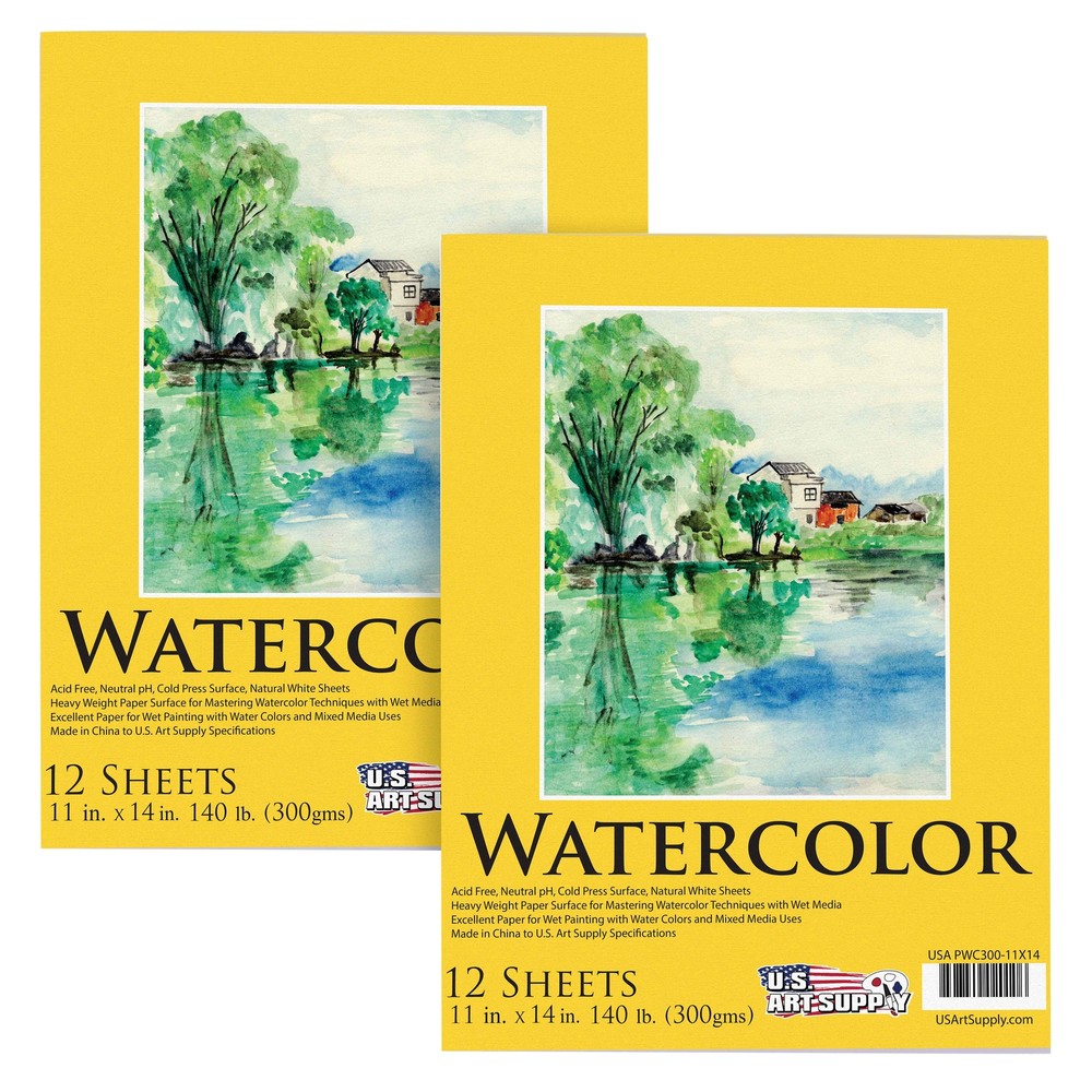 11″ x 14″ Watercolor Painting Paper Pads, 2 Pads, 12 Sheets Each, 140lb 300gsm